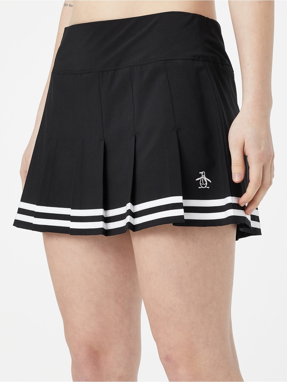 Original Penguin Black Pleated Mini Skirt with White Stripe